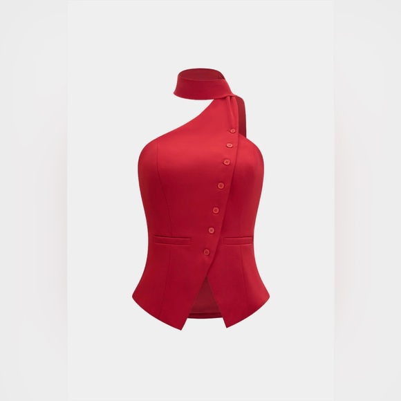 Micas Tops - 085. Micas Button Halter Neck Backless Tank Top